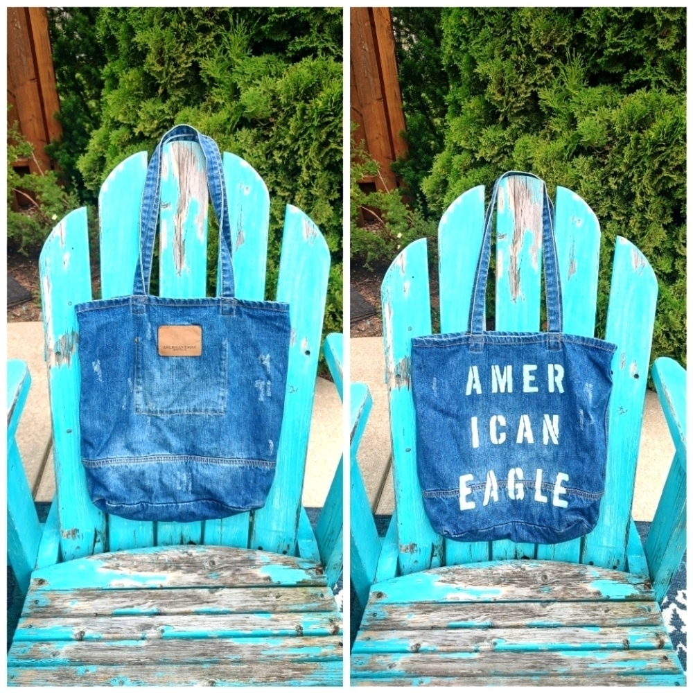 American Eagle Distressed Denim Logo Shoulder Tote Bag!
